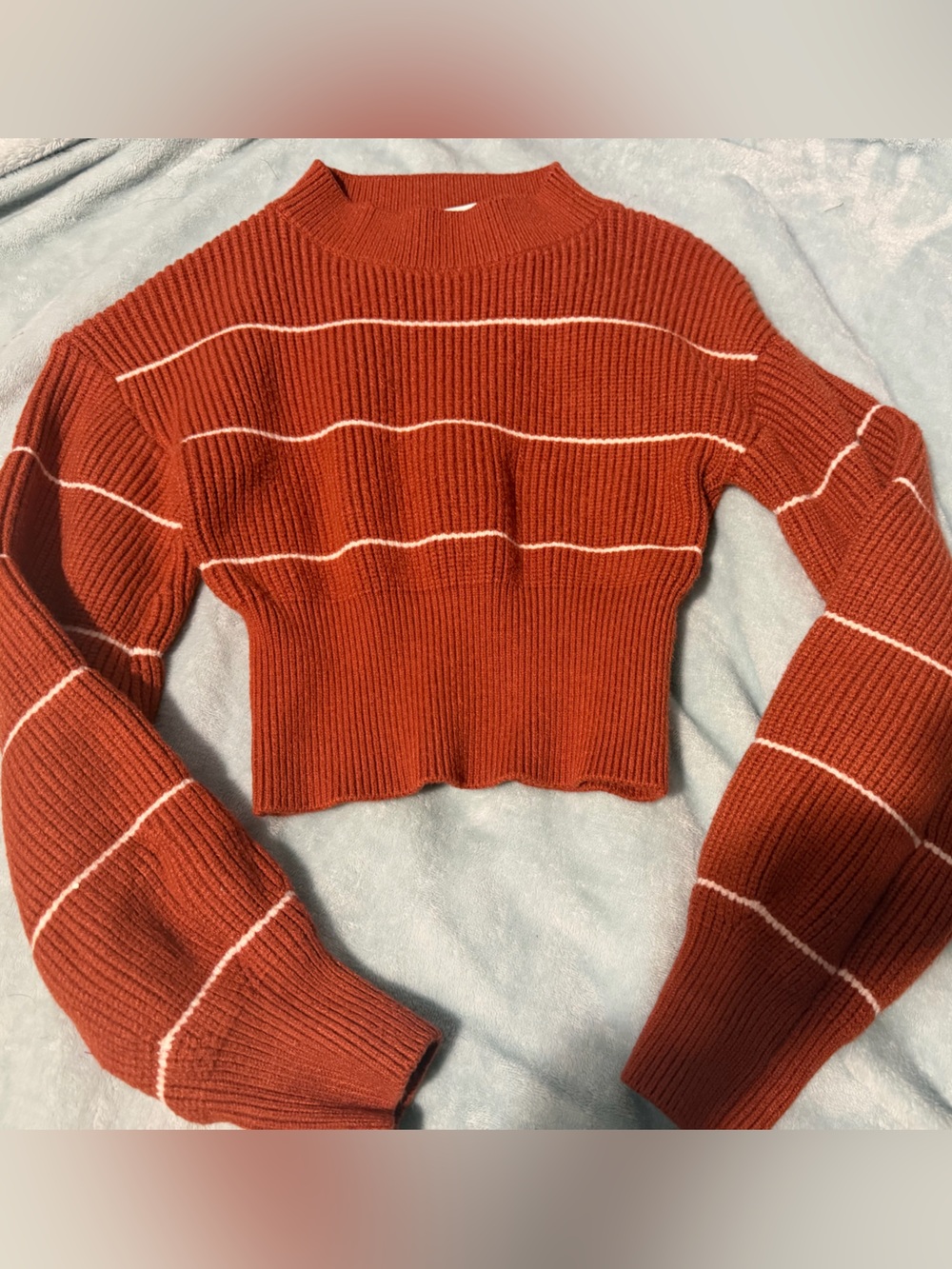 Altar'd State Rust Orange Striped Cropped Ribbed Knit Sweater